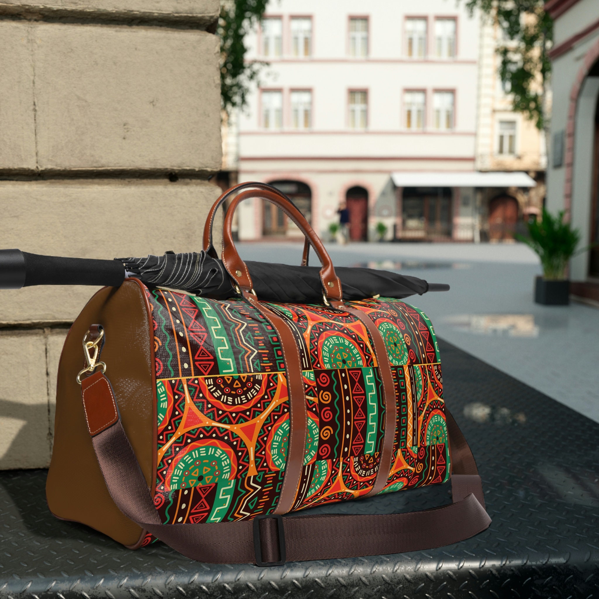 Ankara Duffel Bag/ Mudcloth Print Luggage Bag/ Black Girl