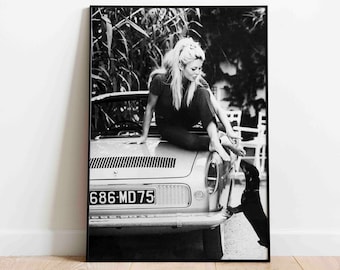 Brigitte Bardot Impresión, perro salchicha mascota en blanco y negro Set de película Vintage Retro Art Photography Premium Quality Picture Home Decor