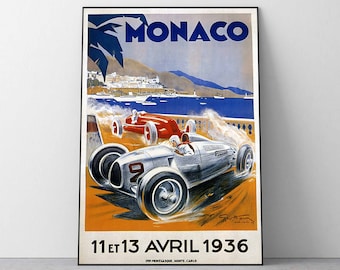 Monaco 1936 Vintage F1 racing Grand Prix Poster, Race Car Print, Race Fan Gift, Executive Office decor, Home Decor, Wall Decor, f1 gift