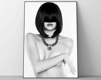 Naked Woman Short hair Poster Print, Black White Wall Art Decor Bedroom Living room Wall Decor Photography Minimalist housewarming Gift