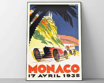 Monaco 1932 Vintage F1 racing Grand Prix Poster, Race Car Print, Race Fan Gift, Executive Office decor, Home Decor, Wall Decor, f1 gift