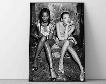 Naomi Campbell Kate Moss Poster Druck, schwarz weiß Wand Kunst Schlafzimmer Wohnzimmer Wand Dekor Fotografie Minimalist Einweihungsgeschenk