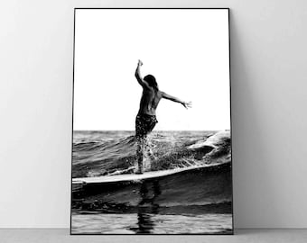 Surfer Girl Riding Wave Surfboard Print, Luxury Designer, surfer Lover Wall Art, Home Decor Photography Quality Picture Designer Poster
