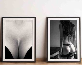 Set Of 2 Naked Women Body Clevage Bum Booties Sensual Poster Print, Black White Wall Art Home Decor Bedroom Photography housewarming Gift
