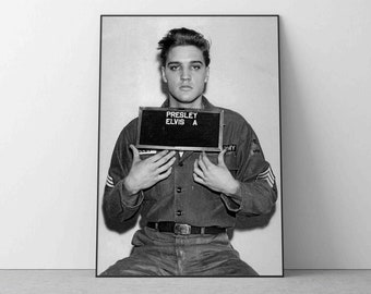 Elvis Presley Mugshot Celebrity Poster Stampa, Arte murale Decor Iconico Camera da letto Soggiorno Decorazione da parete Fotografia Minimalista casamo regalo