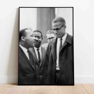 Malcolm X meets Martin Luther King Jr Poster Print Black/White activist civil rights Vintage Photography Premium Quality Home Decor