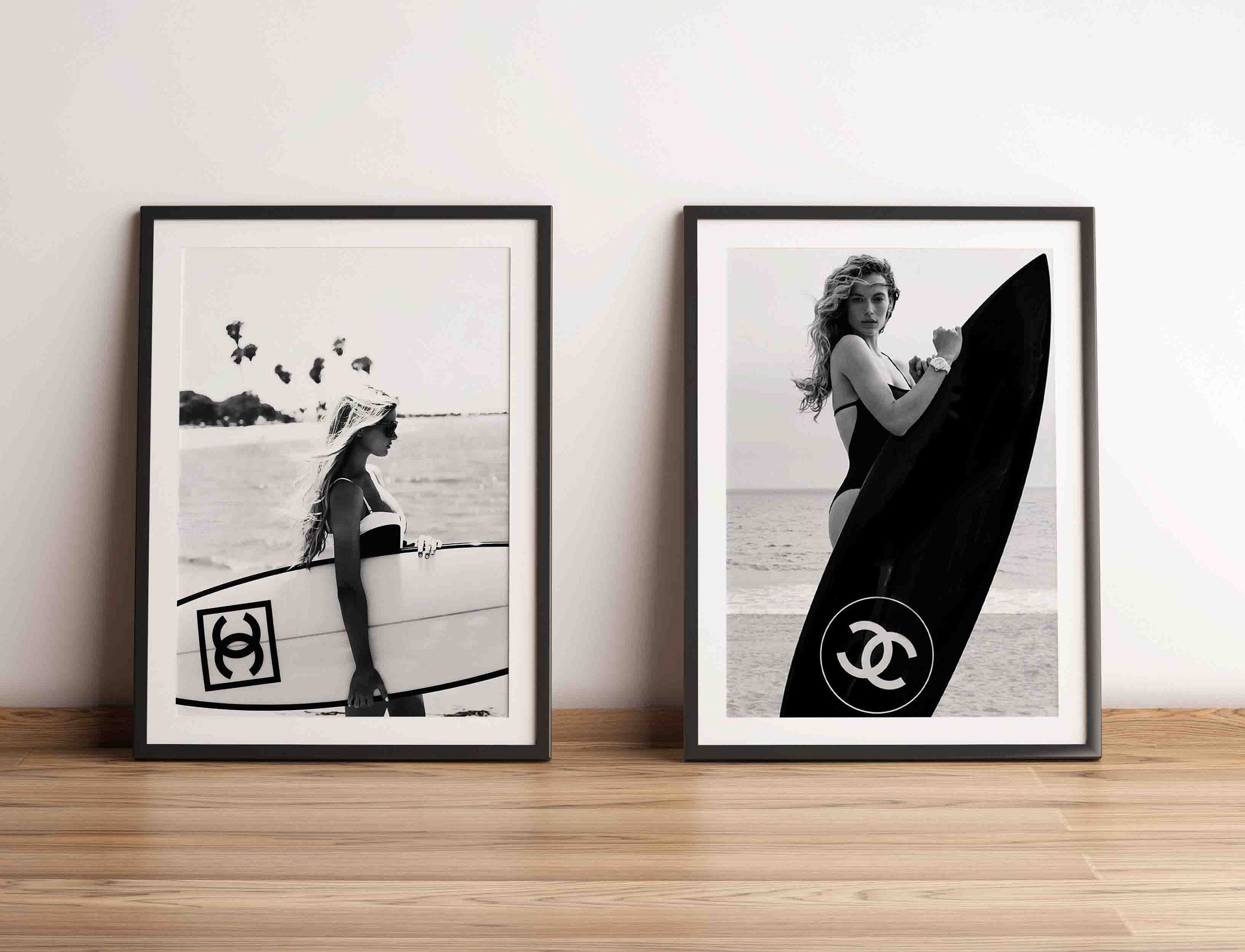 Set of 2 Surfer Girl Surfboard Fashion Print Luxury Designer 
