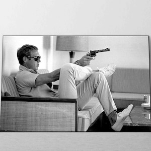Steve McQueen Print, schwarz weiß Poster Bullitt Movie Actor Retro Vintage Classic Art Fotografie Premium Qualität Bild Home Decor Bild 1