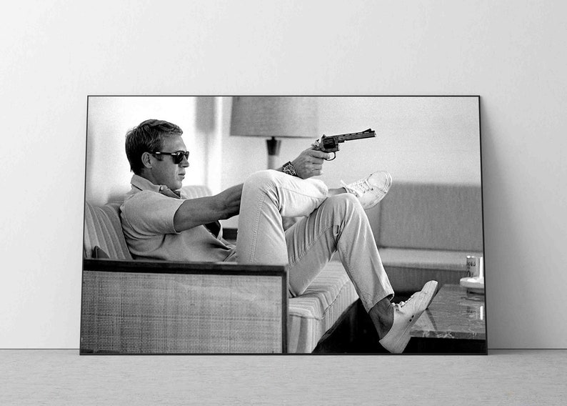 Steve McQueen Print, schwarz weiß Poster Bullitt Movie Actor Retro Vintage Classic Art Fotografie Premium Qualität Bild Home Decor Bild 1