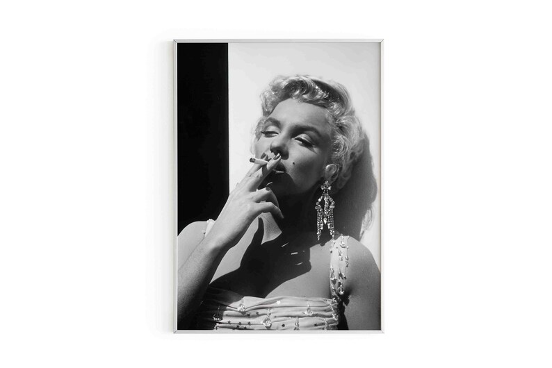 Marilyn Monroe Smoking Cigarette Poster, Vintage Black and White Print ...