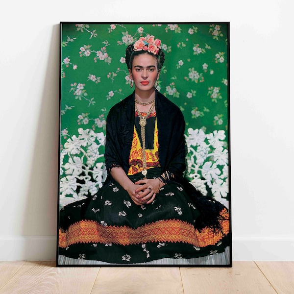 Frida Kahlo Floral Poster Print, Mexican Artist maximalist flowers Vintage Photography Reproduction Premium Quality Home Decor Large Sizes