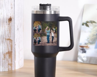 Custom 40oz Tumbler with Picture, Personalized Large Cup with Straw, Logo Tumbler, Family Photo Tumbler, Travel Tumbler Mug, Gifts for Dad