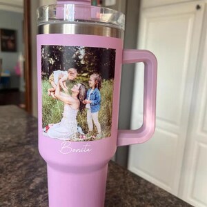 Kundenspezifisches Familienfoto Muttertagsgeschenke, 40 Unzen Bildbecher mit Griff, Thermobecher mit Strohhalm, personalisierter Reisebecher, Geschenke für Papa