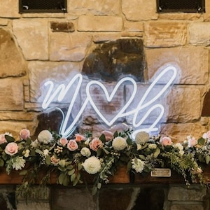 Placa de casamento em neon com iniciais personalizadas em formato de coração, placa de neon com iniciais personalizadas para decoração, iniciais de casal em neon com LED e coração, presentes de aniversário
