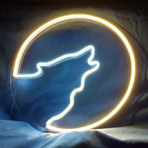 Wolf on the Moon LED Neon Sign, Wolf Head Lights, Wild Animal Led Sign, Howling Wolf & Moon Neon Light, Custom Animal Neon Sign Wall Art