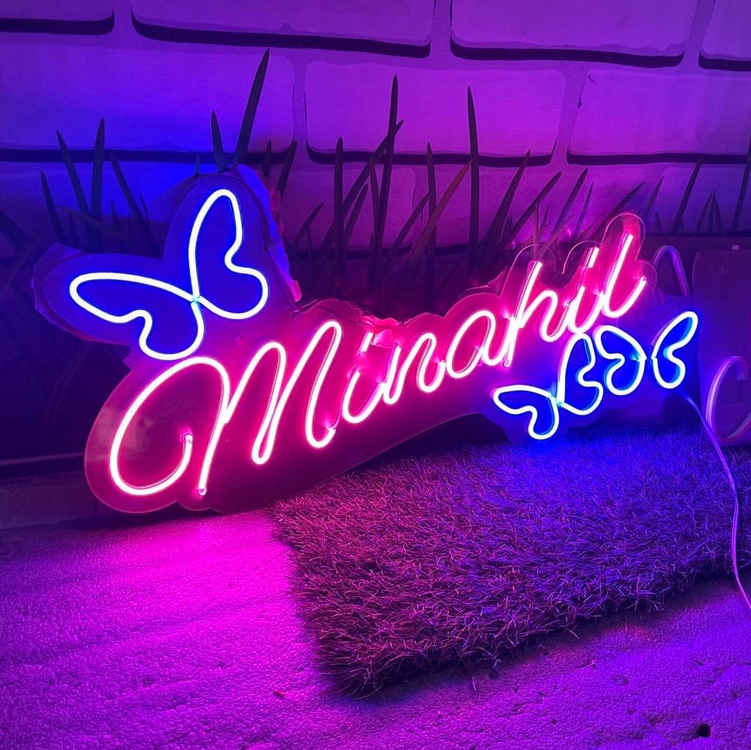 Butterflies Neon Sign With Custom Name, Personalized Led Neon Light, Kids  Bedroom Decor, Home Wall Hangings, Birthday Party Backdrop 