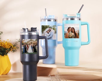 Custom 40oz Tumbler with Picture, Personalized Large Cup with Straw, Logo Tumbler, Family Photo Tumbler, Travel Tumbler Mug, Gifts for Dad