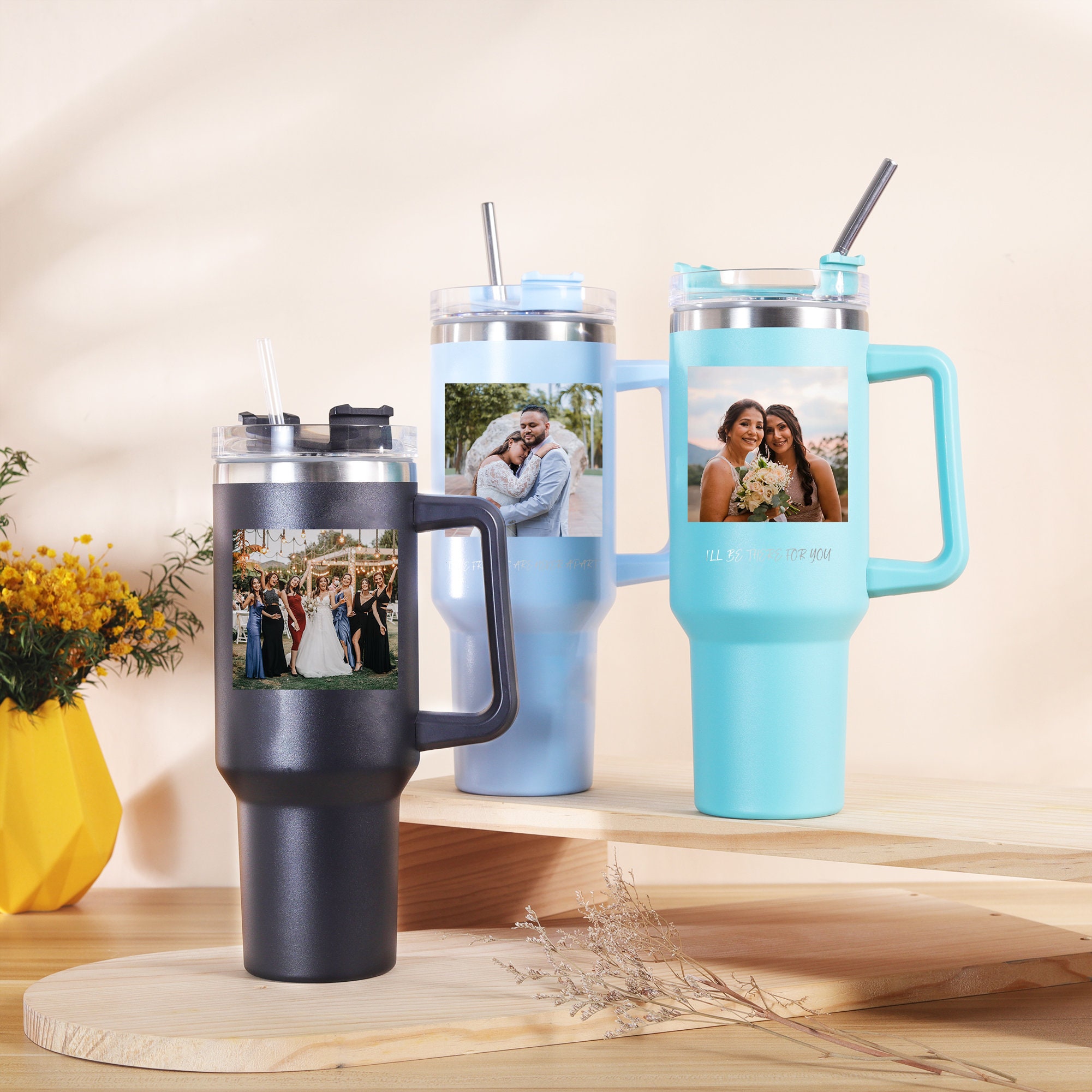 Vaso personalizado de 40 oz con imagen, taza grande personalizada con pajita, vaso con logotipo, vaso con foto familiar, taza de viaje, regalos para papá