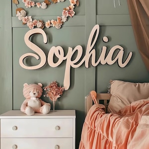 Letrero de madera personalizado con nombre para niños, decoración de habitación infantil, letrero de madera recortada con apellido, decoración de boda bohemia.