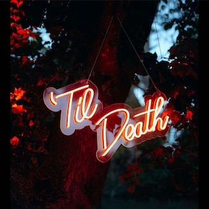 Letrero de neón personalizado para boda, Letrero de neón de boda "Hasta la muerte", Letrero de boda gótico personalizado, Fondo de boda LED, Decoración de pared para habitación