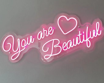 You Are Beautiful Custom Neon Sign with Heart, Personalized Neon Lights for Kids Bedroom, Home Wall Decor Gift for Her, Neon Salon Decor