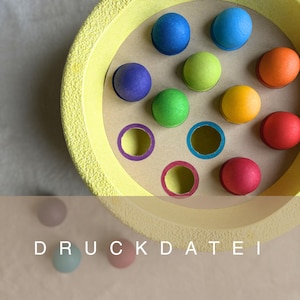Juego de clasificación de tablero imprimible • Compatible con bolas de madera y piedra de equilibrio Accesorios clásicos • Juego de combinación de colores y habilidades motoras para niños