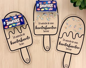 Idea regalo stampabile a tema gelato estivo colorato • Smarties • Idea regalo dell'ultimo minuto • per bambini, educatori, insegnanti • Regalo premuroso