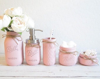 5 Pcs Country Farmhouse, Bathroom Decor, Mason Jar, Bathroom Set, Rustic Bathroom Decor, Country Chic Bathroom, Decorations ,Housewarming