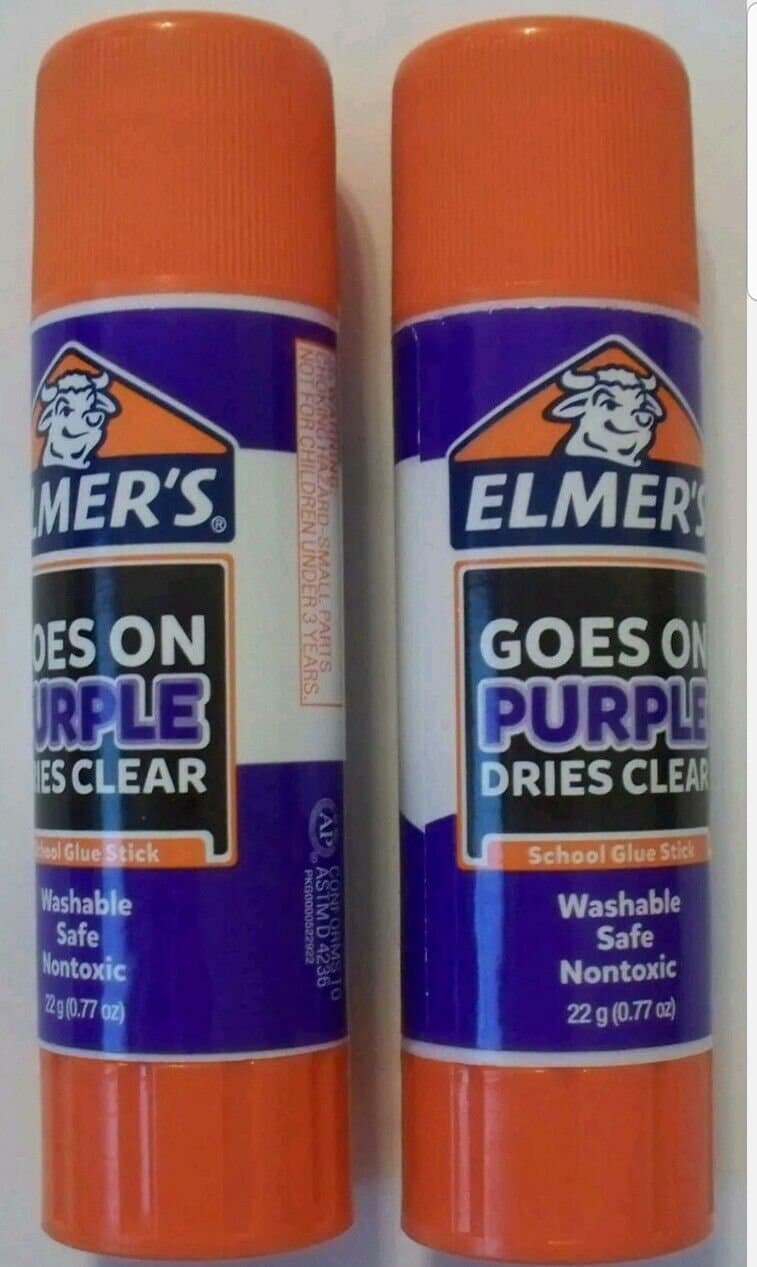 5 PACK Elmers Goes On Purple Dries Clear Glue Sticks