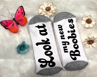 Look at my new boobies, breast augmentation socks, breast cancer awareness month, plastic surgery, breast augmentation, bye boobiesSEO