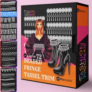 72 Procreate Beaded Fringe Tassel Trim Brushes | Decorative Couture Fringe Trim | Procreate Fashion Lace Trim | Boho chic Beaded Trim- ETSY