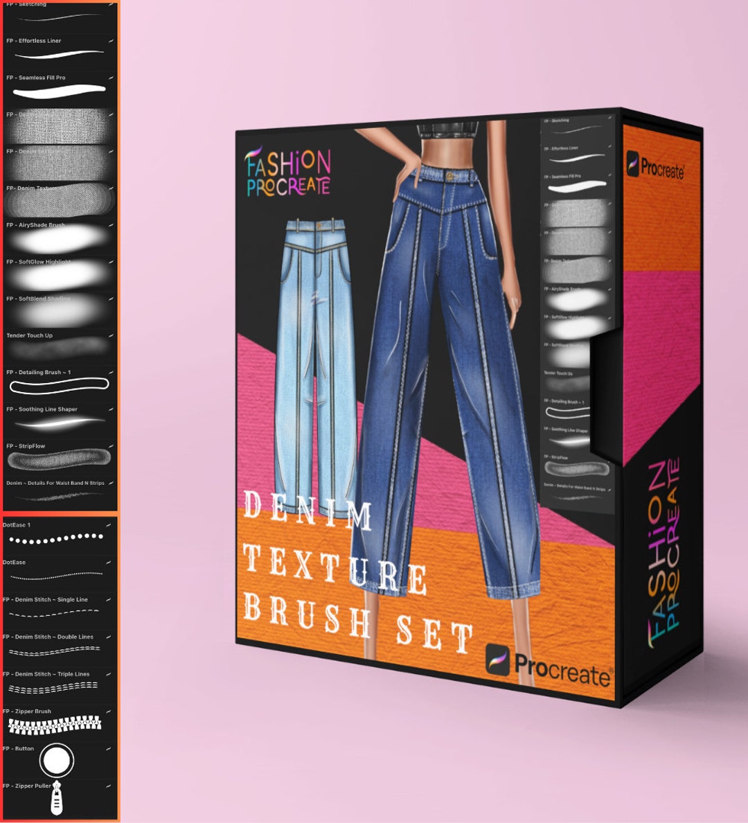 Procreate Denim Brushes and Artistic Tools Pack Digital Texture