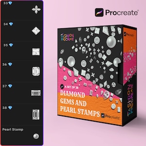 38 Procreate Diamond Gemstone Stamps Brushes | Custom Jewelry Design Tools for iPad with Pearl, Beads, Rhinestone Details | Jewel Stamps