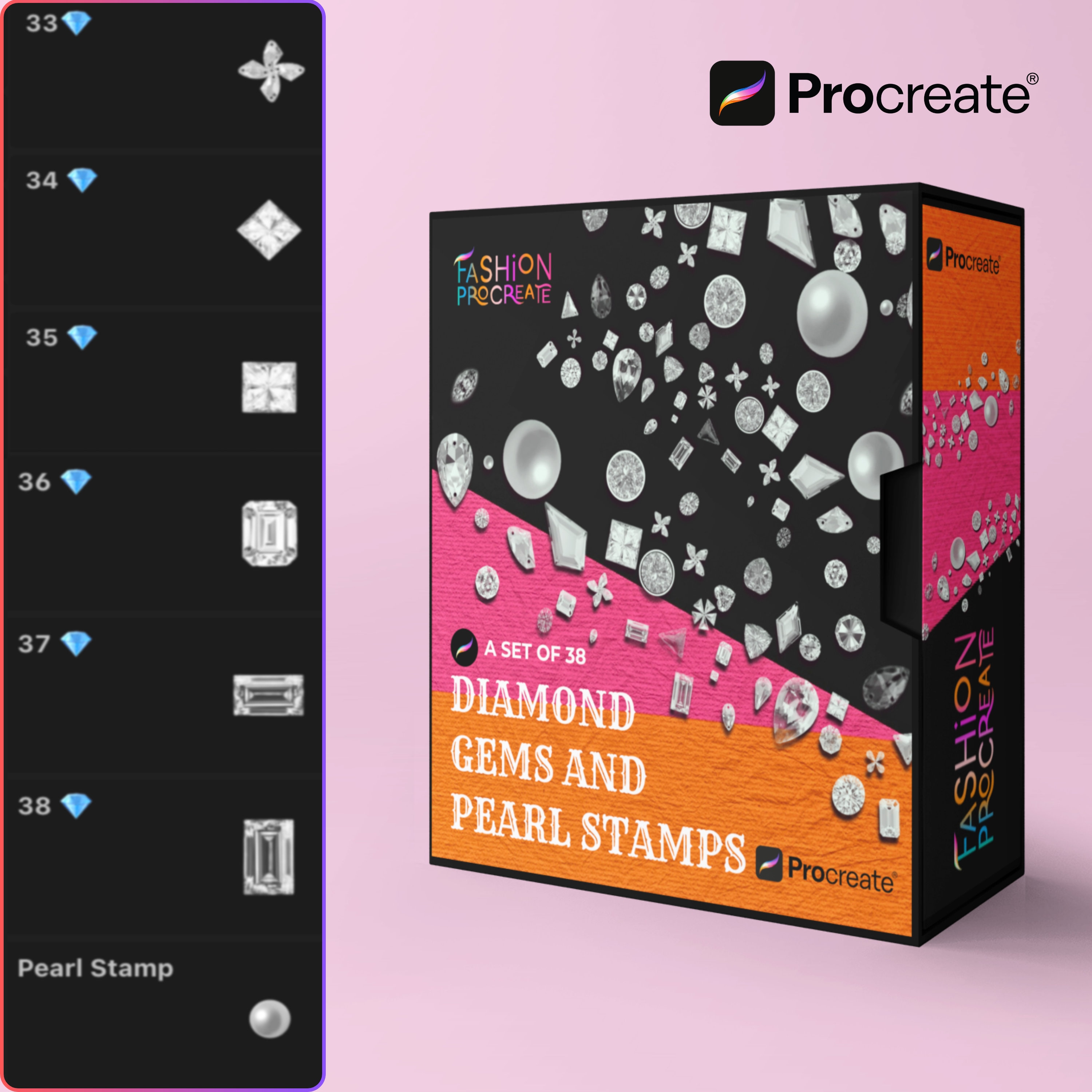 38 Procreate Edelstein- & Diamant-Stempel-Pinsel für iPad | Schmuckdesign, Perlen-, Perlenkette- & Strass-Stempel