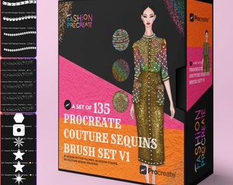 135 Couture Sequin Procreate Brush Set | Procreate Brush Set - 80 Couture Sequins Brushes + 9 Glitter Fill Brushes + 46 Sequin Stamps