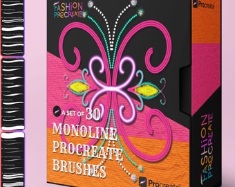 Monoline Procreate Brush Set | Neon, Glitter, Rainbow (Digital Download)