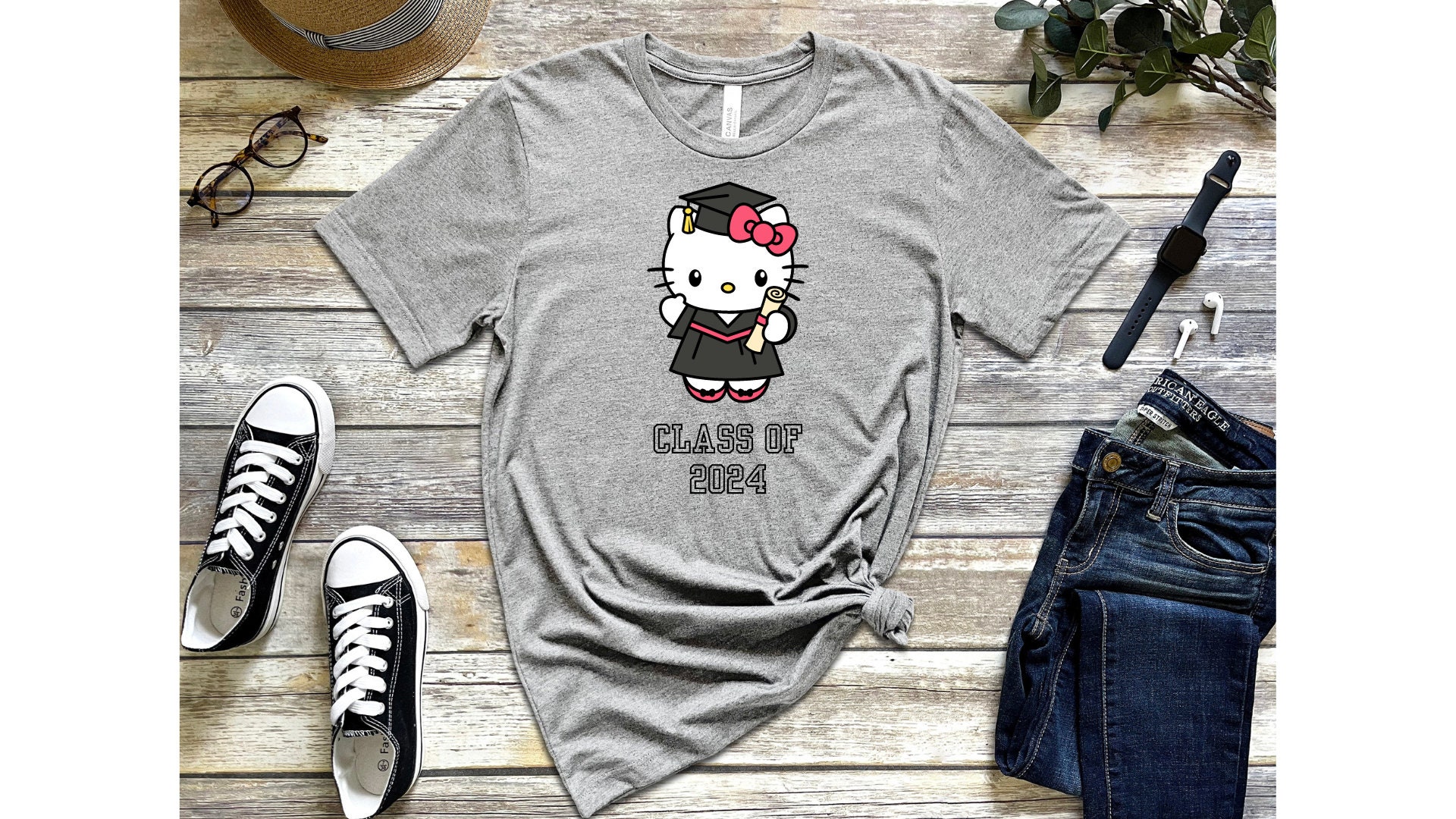 Adorable Kitty Graduation Shirt Class of 2024 Cute Stylish Gift for ...