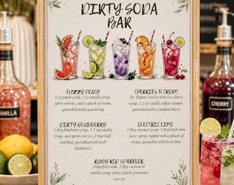 Plantilla de menú para bar de refrescos, menú de bebidas editable en Canva, letrero para bar de refrescos, menú de bebidas para fiestas, DESCARGA DIGITAL