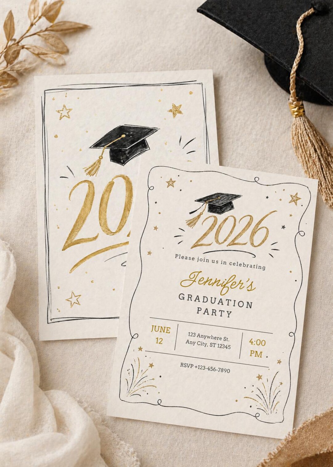 2026 Graduation Party Invitation Template Editable in Canva, Gold Black ...