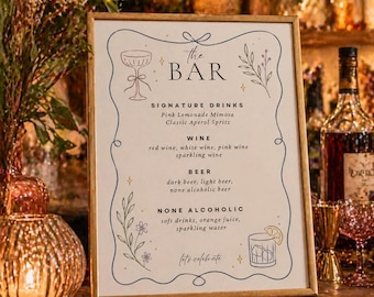 Boho Bar Menu Template Editable in Canva, Wedding Signature Drinks Menu Sign, Cocktail Bar Menu, Printable Event Bar Sign, Digital Download