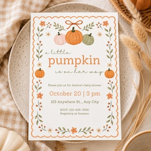 Little Pumpkin Baby Shower Invitation Template, Fall Baby Shower Invite, Pumpkin Baby Shower, Editable Canva Template