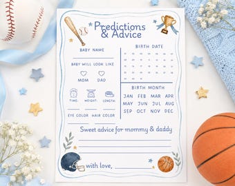 Sports Baby Shower Predictions Card, Baby Prediction Game, Editable Canva Template, All Star Baby Shower Game, Digital Download