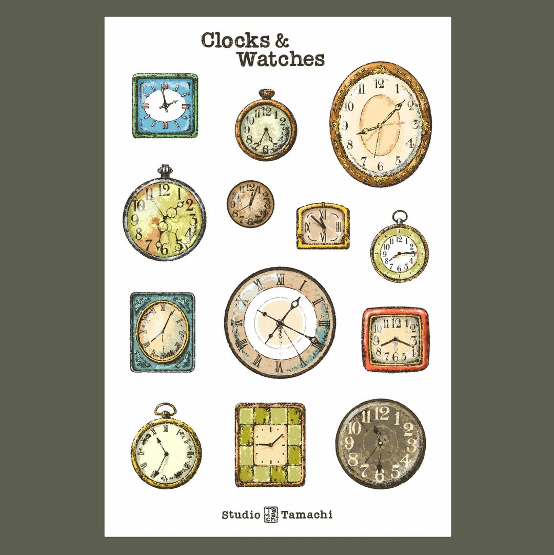 Sticker Sheet Clock Sticker Watch Sticker Dark Academia L Etsy