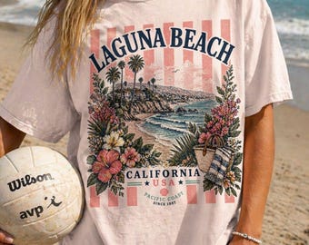 Laguna Beach Graphic TShirt, Vintage Style Tee, California Souvenir Shirt, Summer Fashion, Beach Lover Gift, Girly CA Tee, Orange County, OC