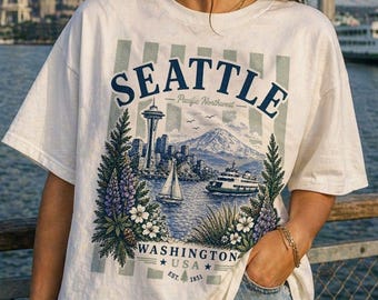 Seattle Graphic T-Shirt | Washington Space Needle | Seattle WA | PNW, Puget Sound, Pike Place, Mountain Rainier | Olympic National Park
