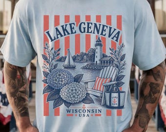 Lake Geneva T-Shirt | Wisconsin Lake Tee | WI Shirt |     Lake Geneva Shore Path | Riviera Beach, Bigfoot Beach, Fontana, Williams Bay