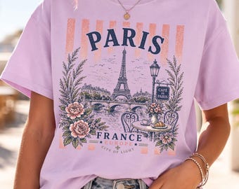 Paris Eiffel Tower Floral T-Shirt | Vintage France Travel Tee | Europe Girls Trip | European Vacation Shirt | French Top |     Versailles