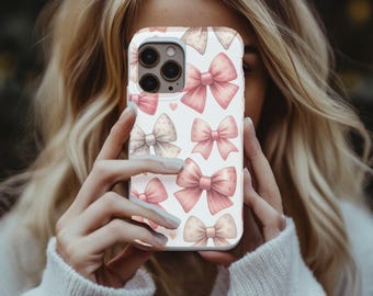 Cute Pink Bow Case- Polka Dot Girly Aesthetic, Coquette iPhone Cover, Preppy Soft Case, Y2K Cottagecore Accessory, Kawaii Gift for Her