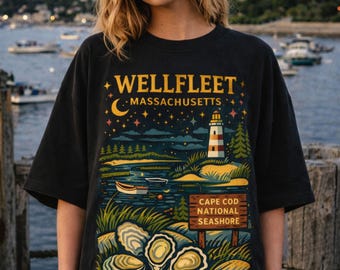 T-shirt van Wellfleet Massachusetts | Cape Cod National Seashore Oyster Lighthouse | Wellfleet MA-T-shirt | Kust van New England | Provinciestad