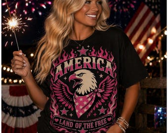 American Eagle Flames T-Shirt | Land of the Free patriotic | Pink Girly 4th of July Tee | United States,  America Shirt | Independence Day